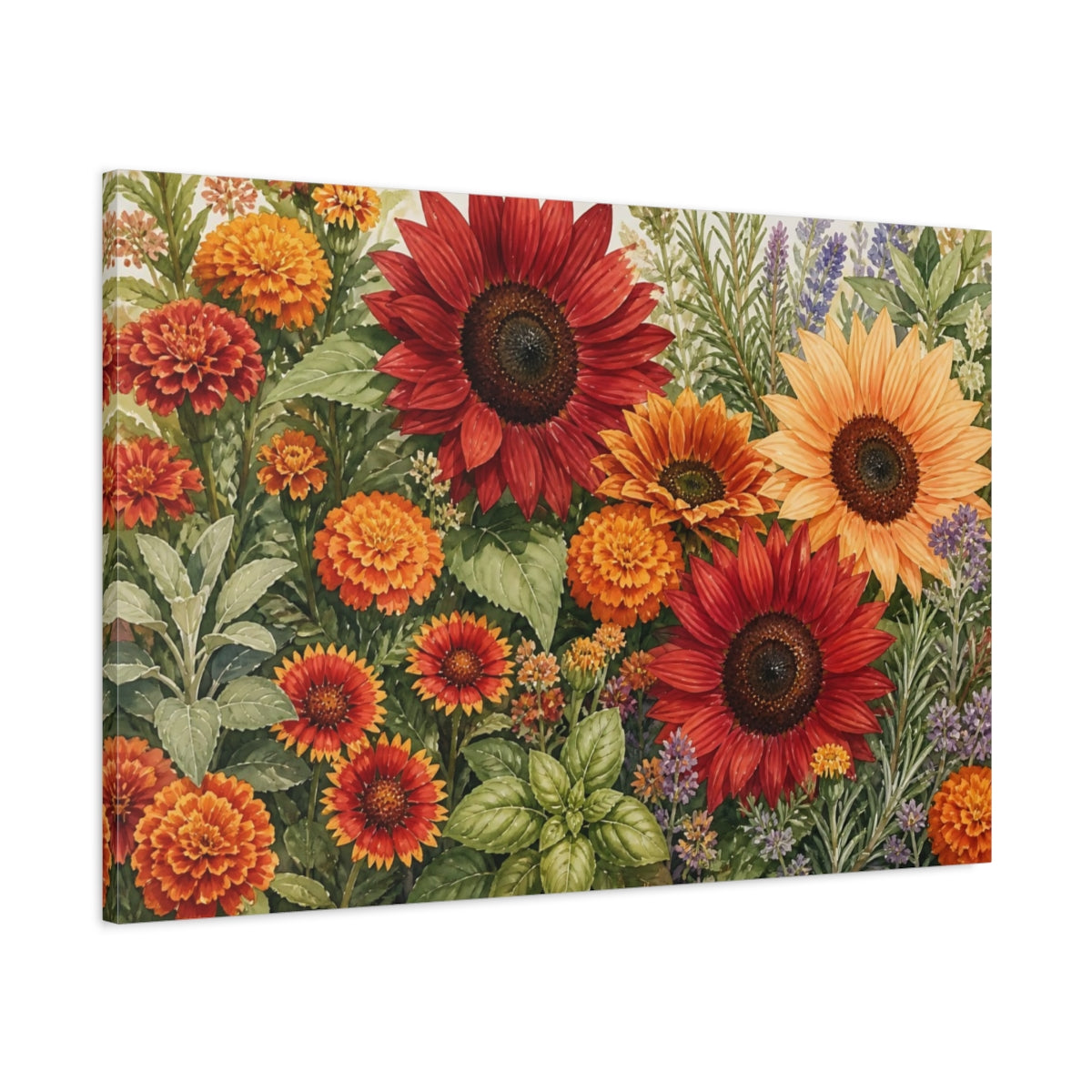 Main Mockup. Floral Garden Flowers Red Orange Floral shown as stretched canvas wall art