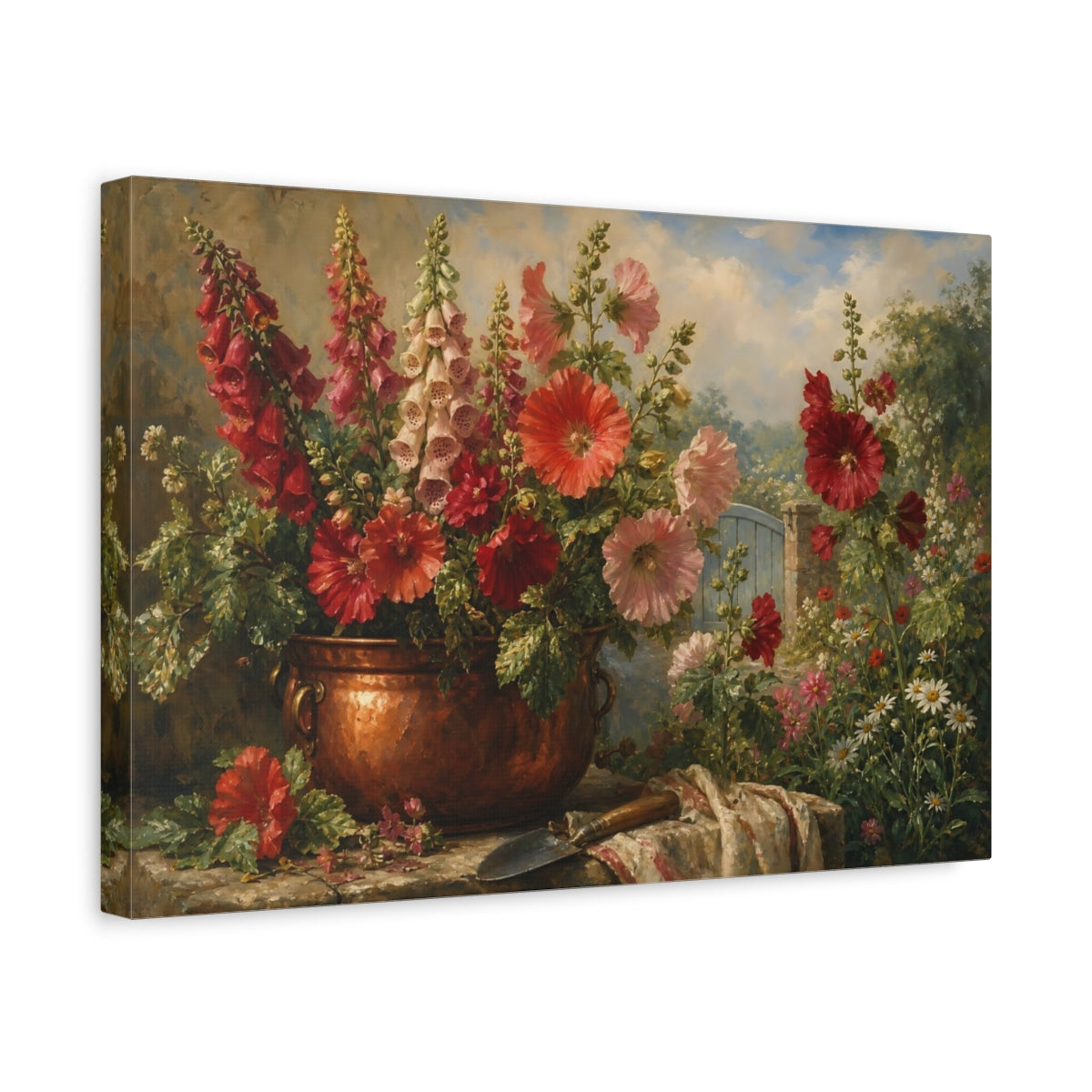 Side Mockup 4. Floral Garden Flowers Vibrant Garden Floral shown as stretched canvas wall art