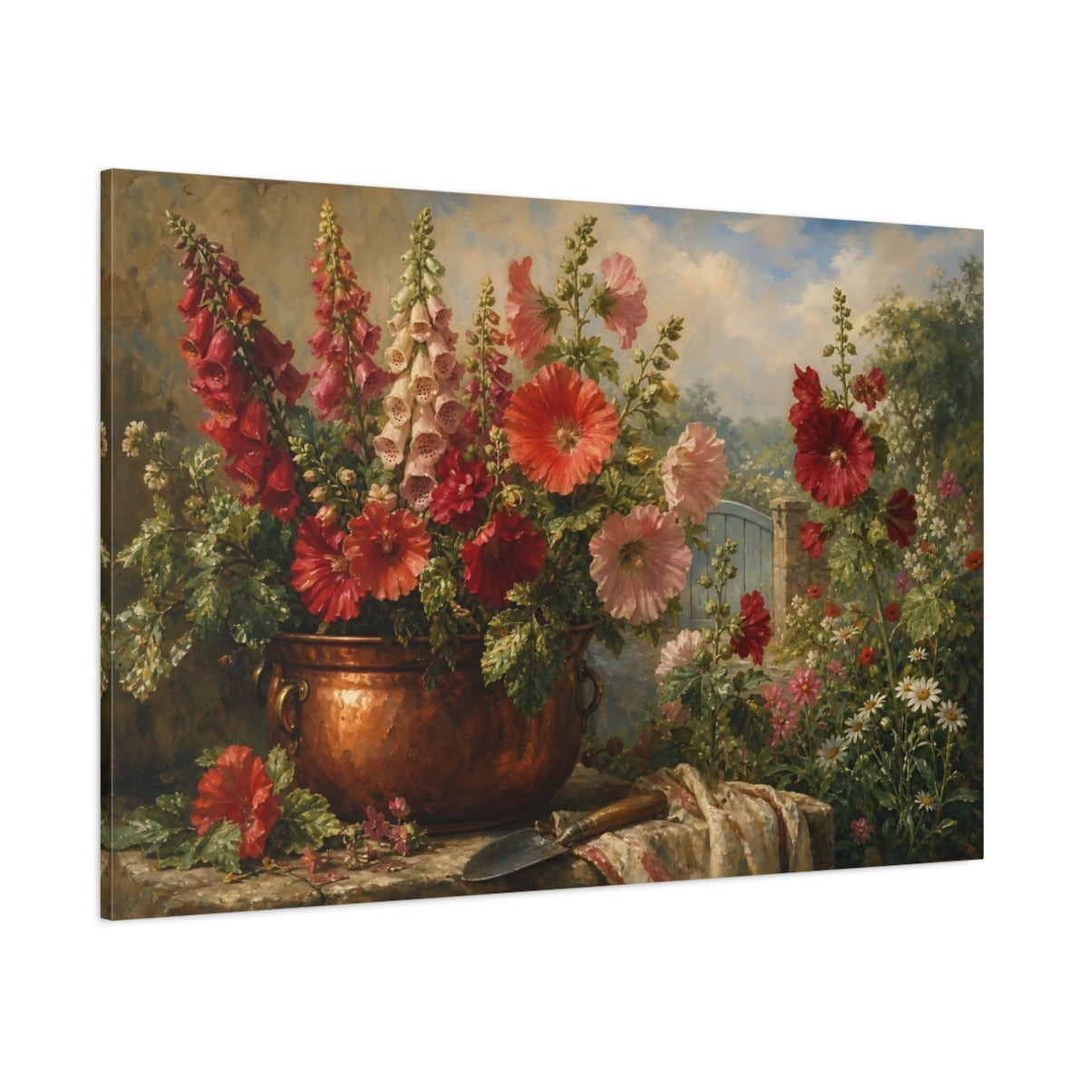 Side Mockup 1. Floral Garden Flowers Vibrant Garden Floral shown as stretched canvas wall art