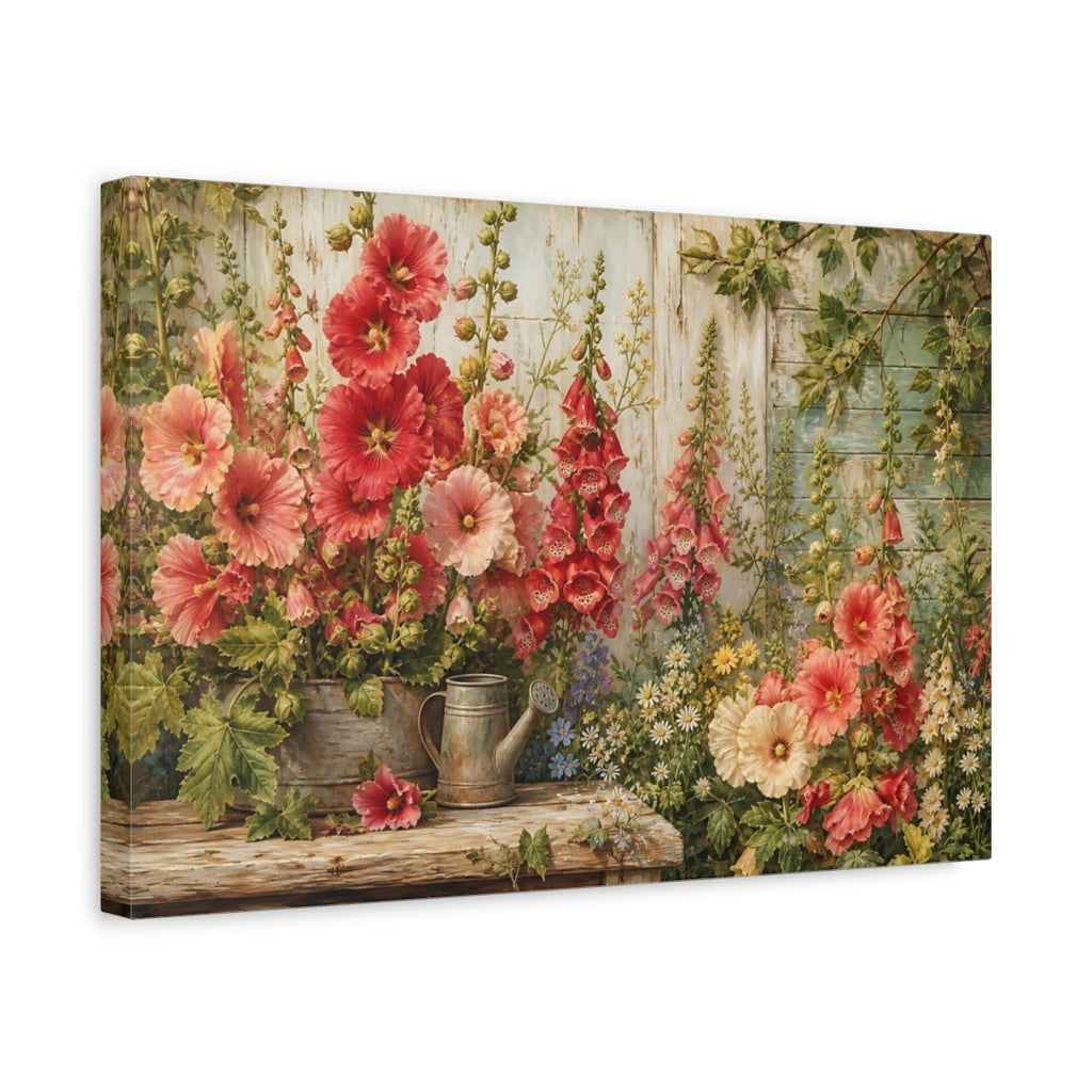 Side Mockup 4. Floral Garden Flowers Vibrant Garden Floral shown as stretched canvas wall art