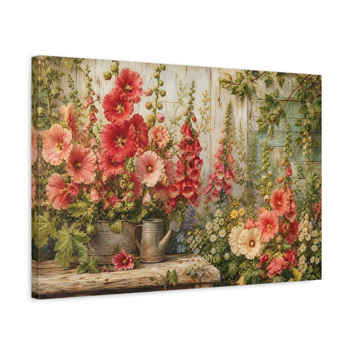 Side Mockup 3. Floral Garden Flowers Vibrant Garden Floral shown as stretched canvas wall art