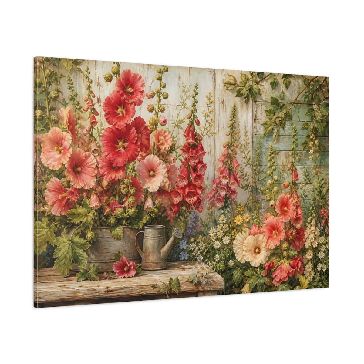 Side Mockup 1. Floral Garden Flowers Vibrant Garden Floral shown as stretched canvas wall art