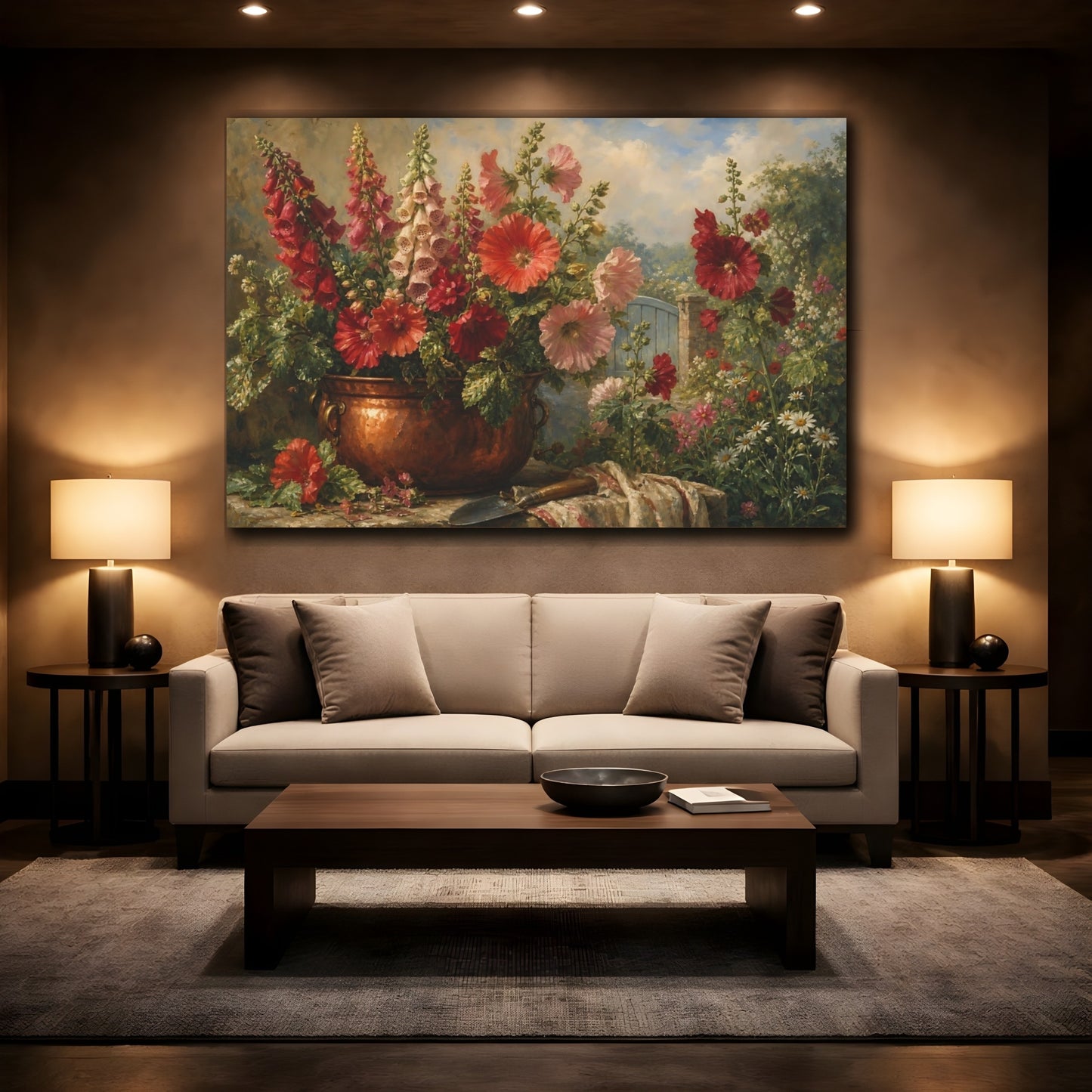 Mockup 2. Floral Garden Flowers Vibrant Garden Floral shown as stretched canvas wall art