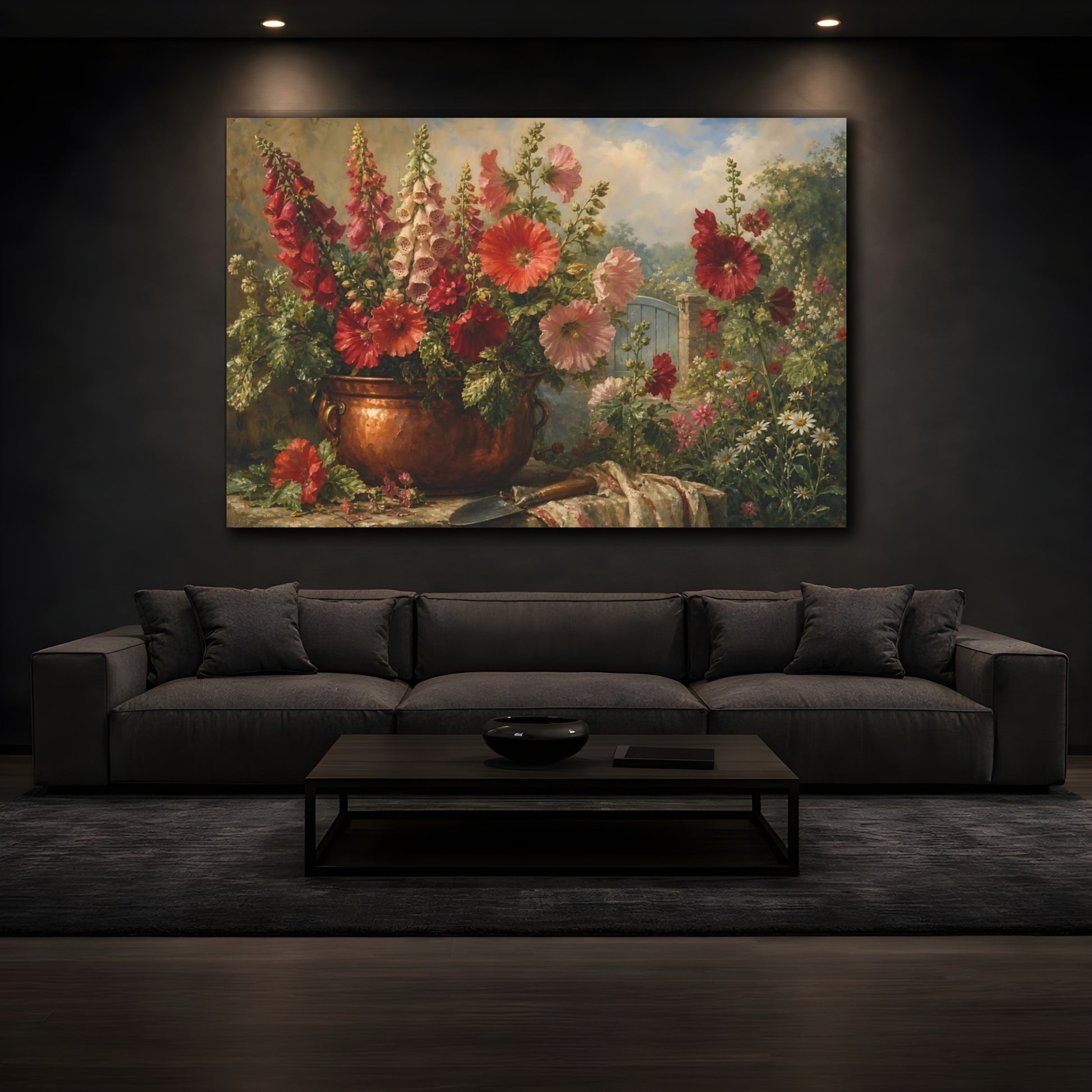 Mockup 3. Floral Garden Flowers Vibrant Garden Floral shown as stretched canvas wall art