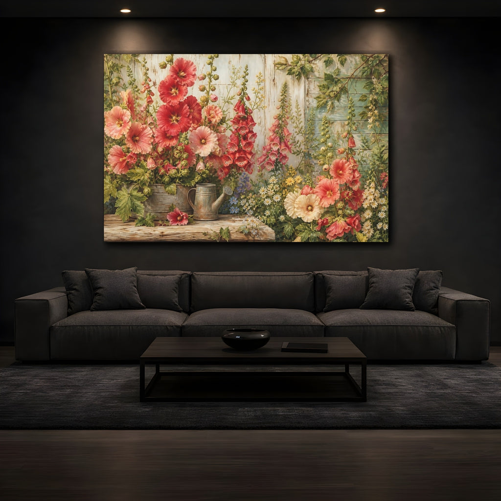 Mockup 3. Floral Garden Flowers Vibrant Garden Floral shown as stretched canvas wall art