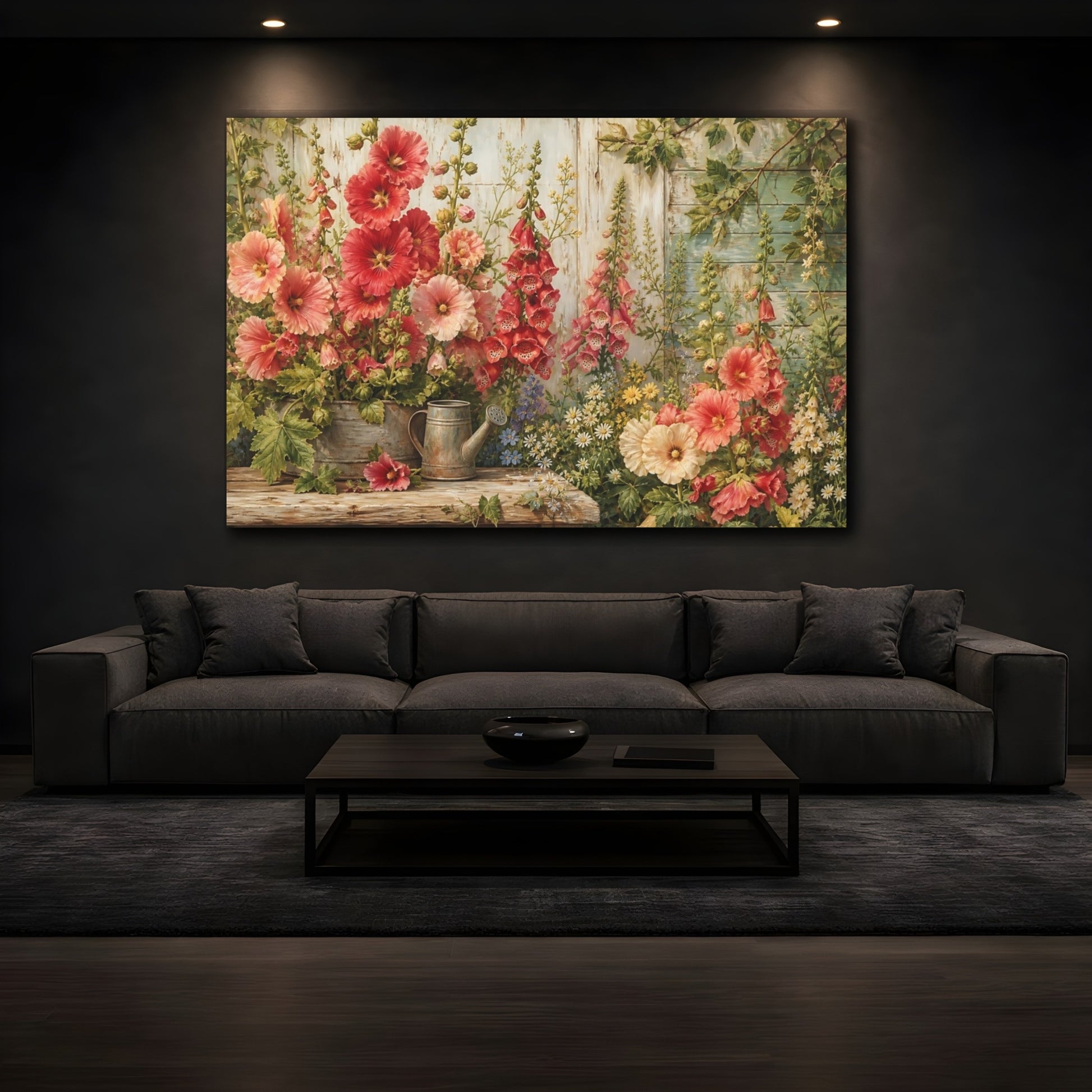 Mockup 3. Floral Garden Flowers Vibrant Garden Floral shown as stretched canvas wall art