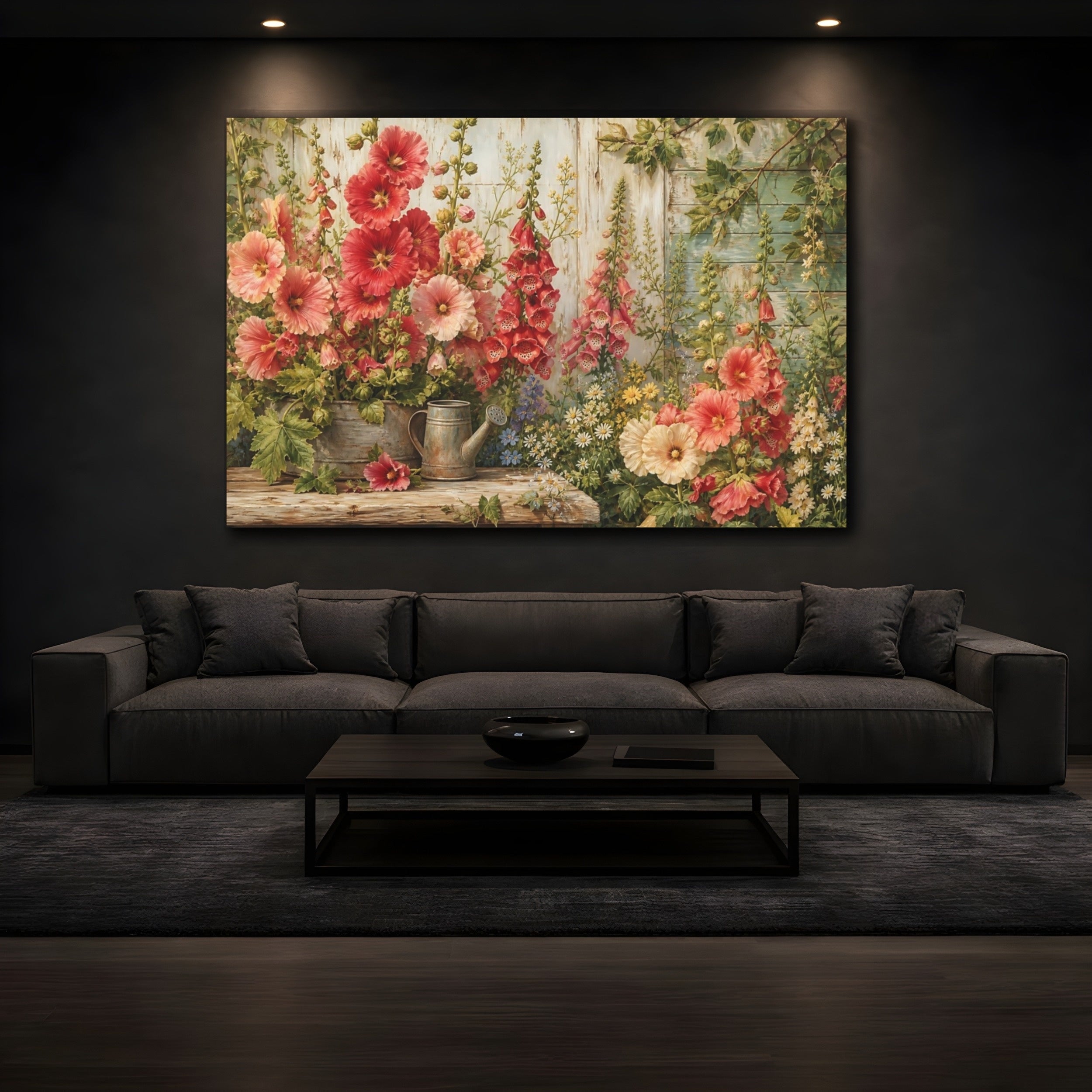 Mockup 3. Floral Garden Flowers Vibrant Garden Floral shown as stretched canvas wall art