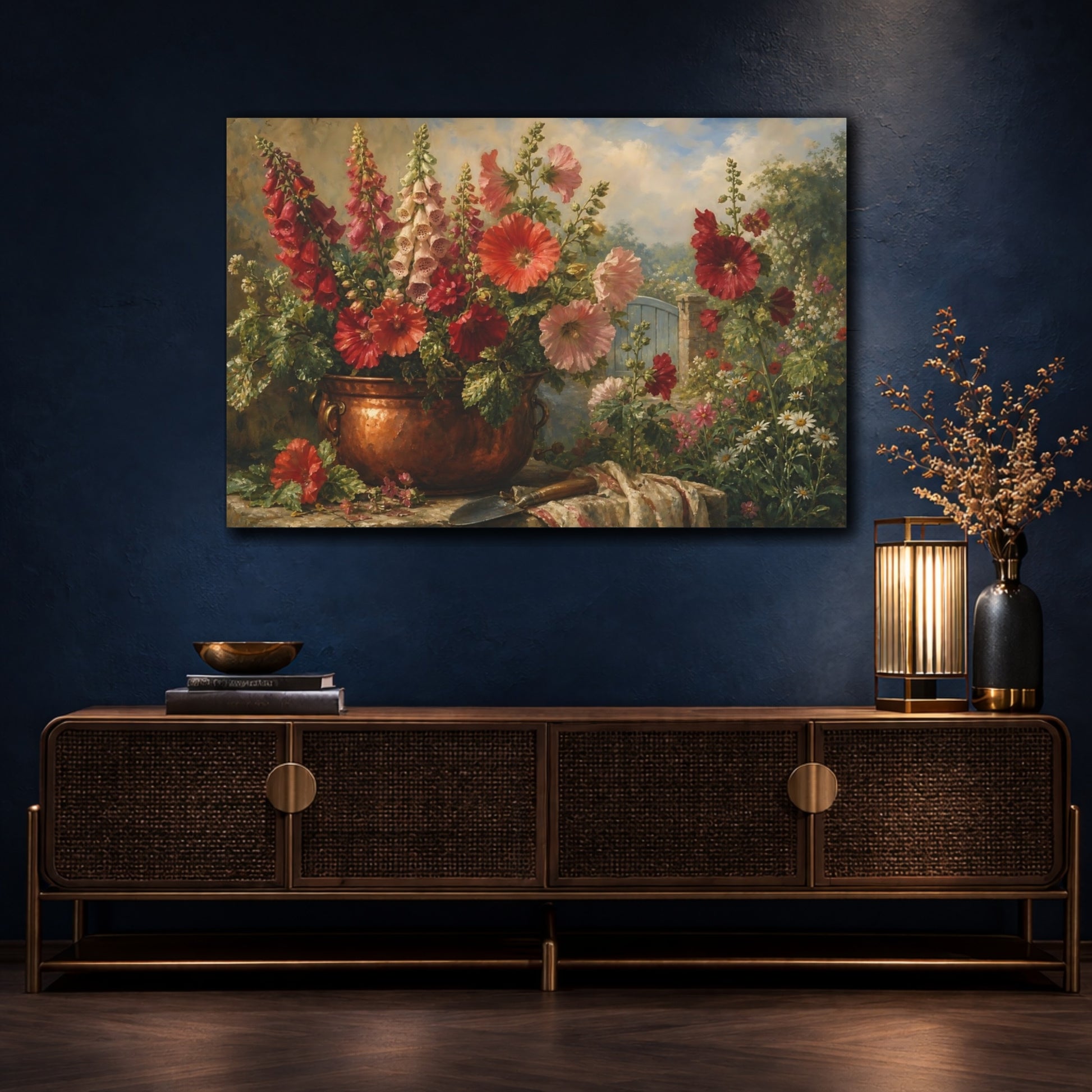 Mockup 4. Floral Garden Flowers Vibrant Garden Floral shown as stretched canvas wall art