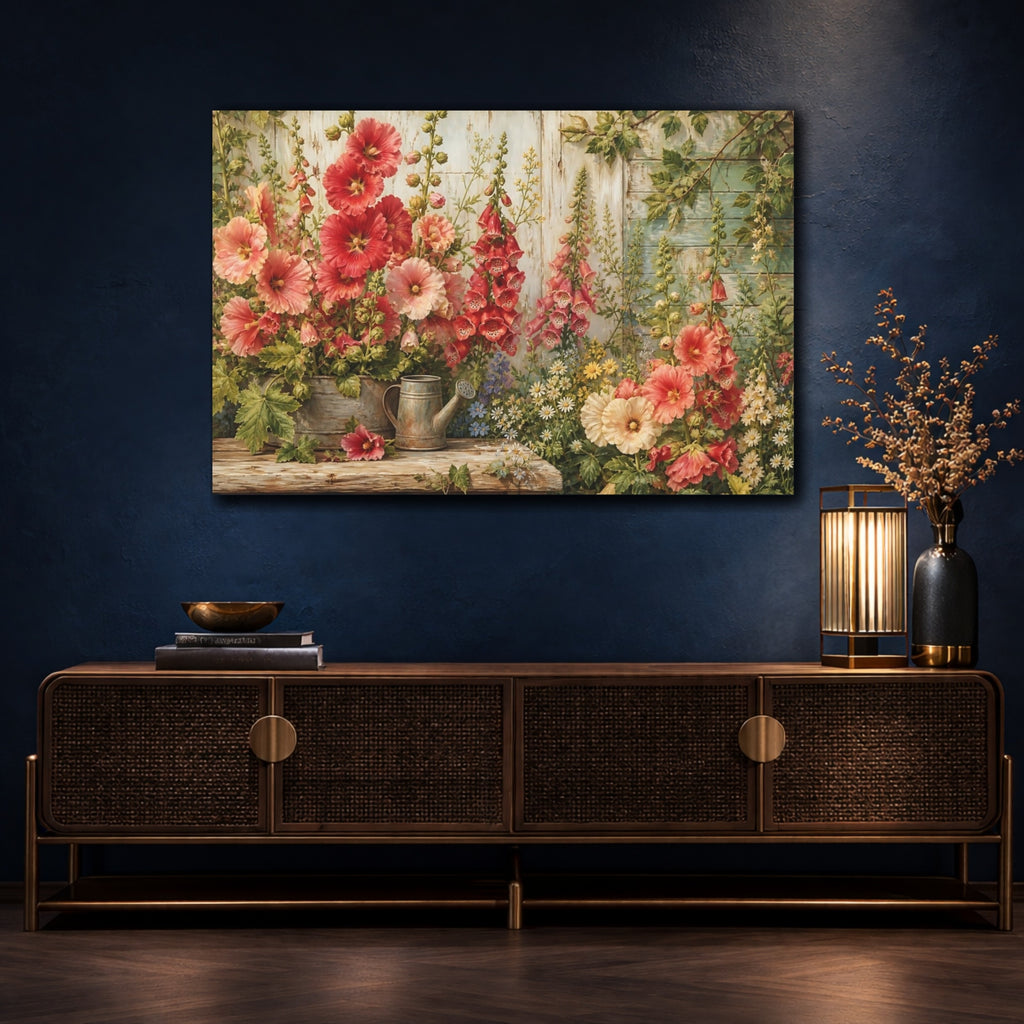 Mockup 4. Floral Garden Flowers Vibrant Garden Floral shown as stretched canvas wall art