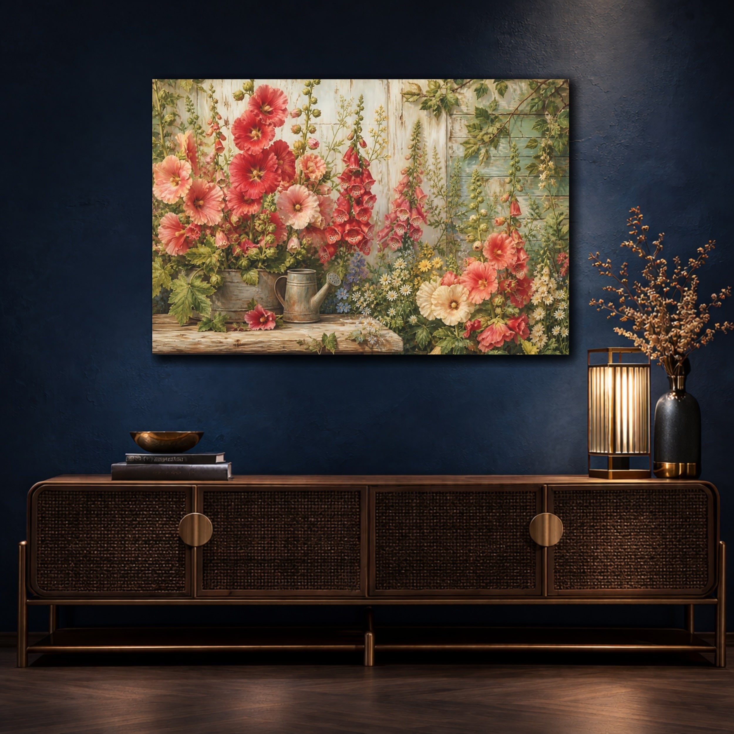 Mockup 4. Floral Garden Flowers Vibrant Garden Floral shown as stretched canvas wall art
