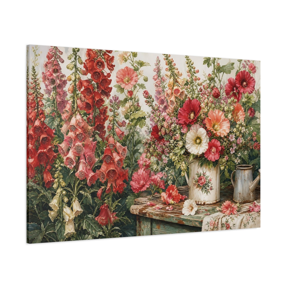 Side Mockup 1. Floral Garden Flowers Vintage Floral shown as stretched canvas wall art