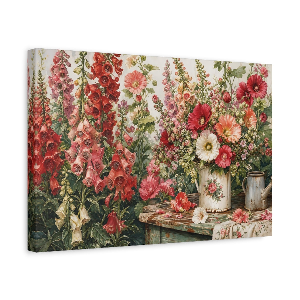 Side Mockup 4. Floral Garden Flowers Vintage Floral shown as stretched canvas wall art