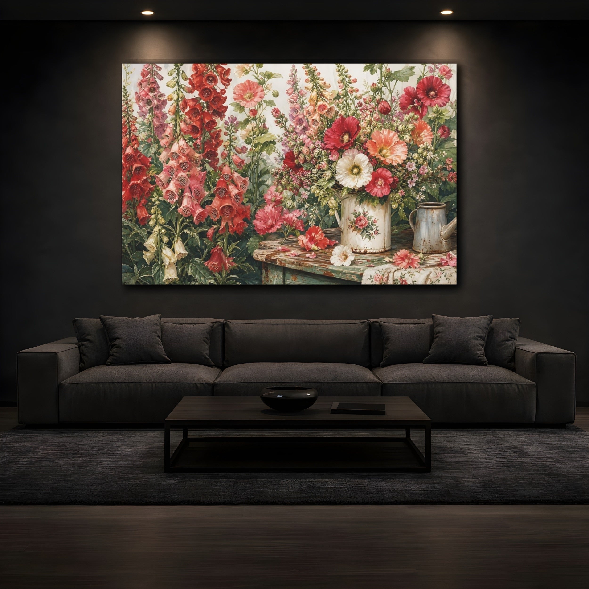 Mockup 3. Floral Garden Flowers Vintage Floral shown as stretched canvas wall art