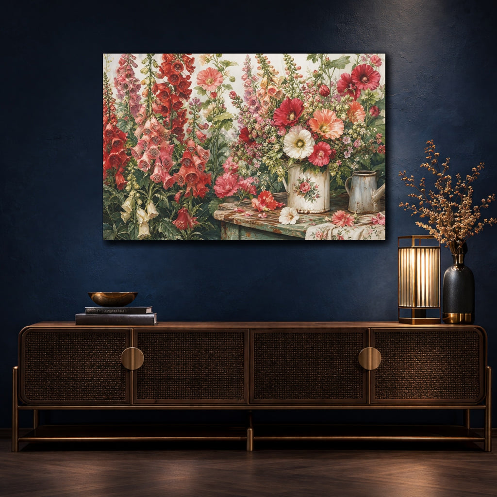 Mockup 4. Floral Garden Flowers Vintage Floral shown as stretched canvas wall art