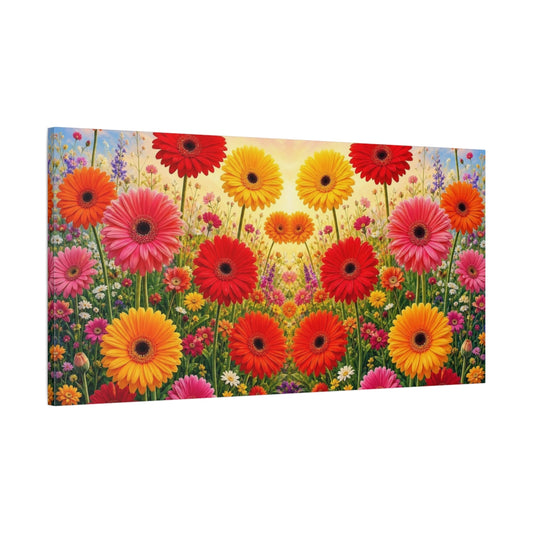 Main Mockup. Floral Gerbera Daisies Vibrant Floral shown as stretched canvas wall art