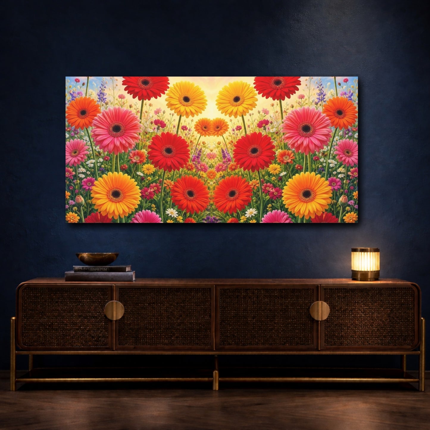 Mockup 4. Floral Gerbera Daisies Vibrant Floral shown as stretched canvas wall art