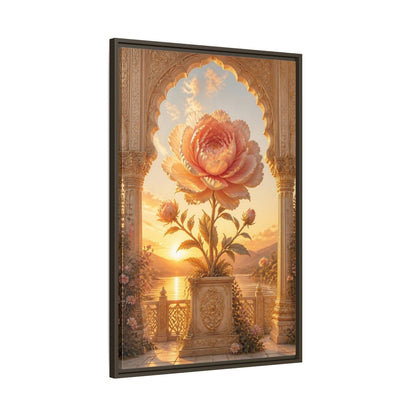 Main Mockup. Floral Giant Peony Pink And Gold Floral shown as stretched canvas wall art