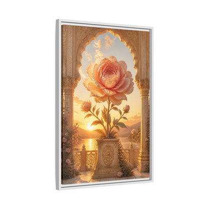 Side Mockup 10. Floral Giant Peony Pink And Gold Floral shown as stretched canvas wall art