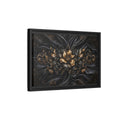 Side Mockup 6. Floral Golden Flower Black And Gold shown as stretched canvas wall art