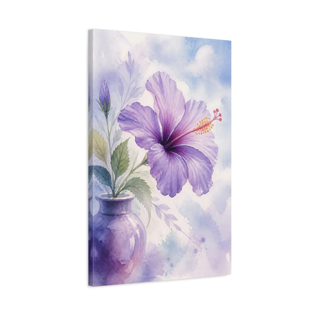 Side Mockup 2. Floral Hibiscus Flower Purple Hibiscus shown as stretched canvas wall art