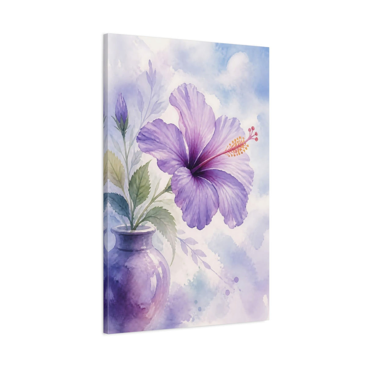Main Mockup. Floral Hibiscus Flower Purple Hibiscus shown as stretched canvas wall art