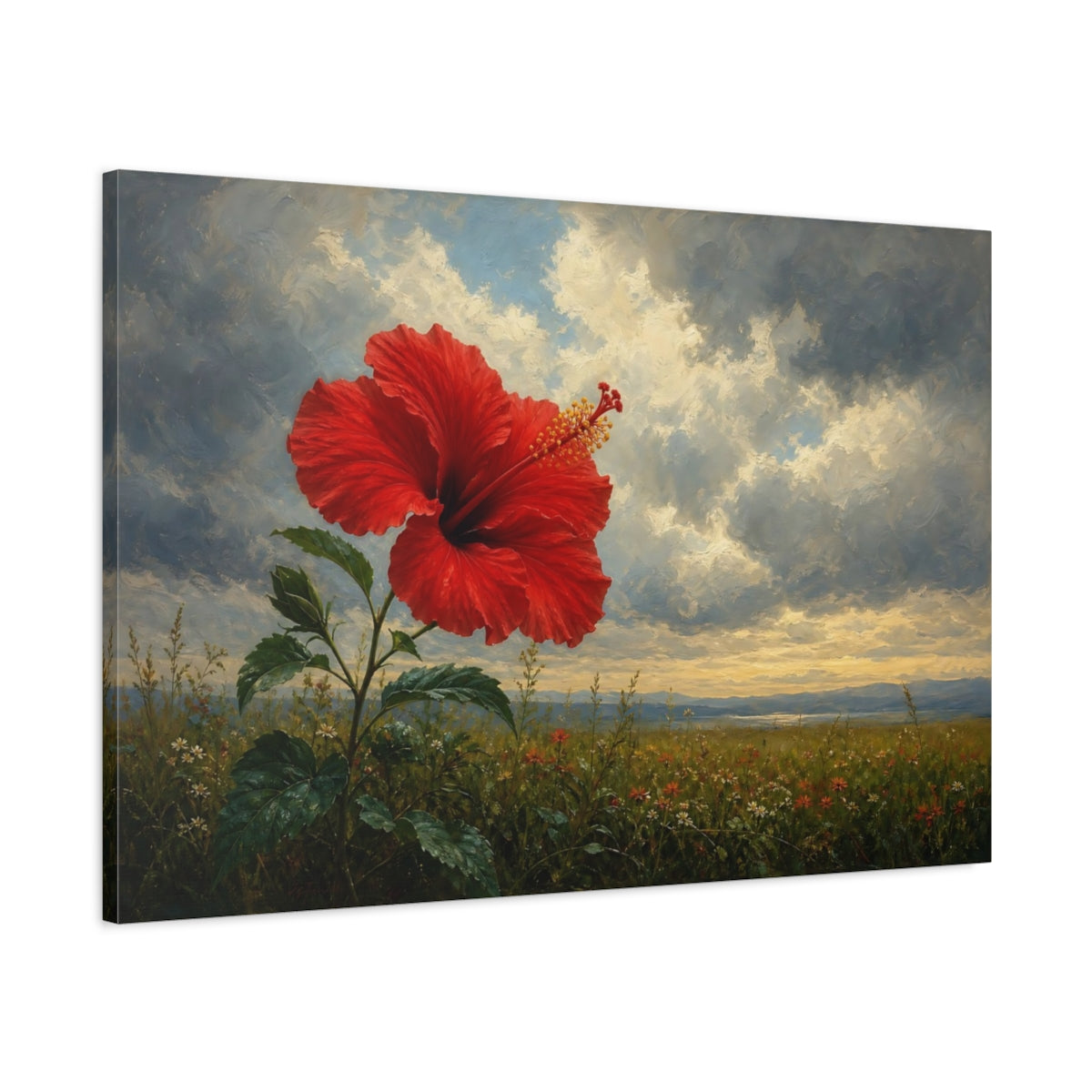 Main Mockup. Floral Hibiscus Flower Red Hibiscus shown as stretched canvas wall art