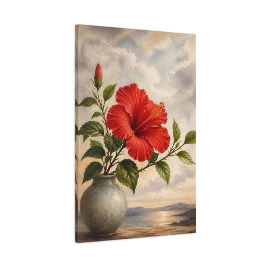 Main Mockup. Floral Hibiscus Flower Red Hibiscus Floral shown as stretched canvas wall art