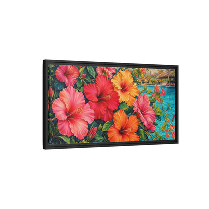 Side Mockup 2. Floral Hibiscus Flowers Colorful Hibiscus shown as stretched canvas wall art