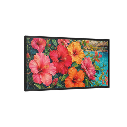 Side Mockup 5. Floral Hibiscus Flowers Colorful Hibiscus shown as stretched canvas wall art
