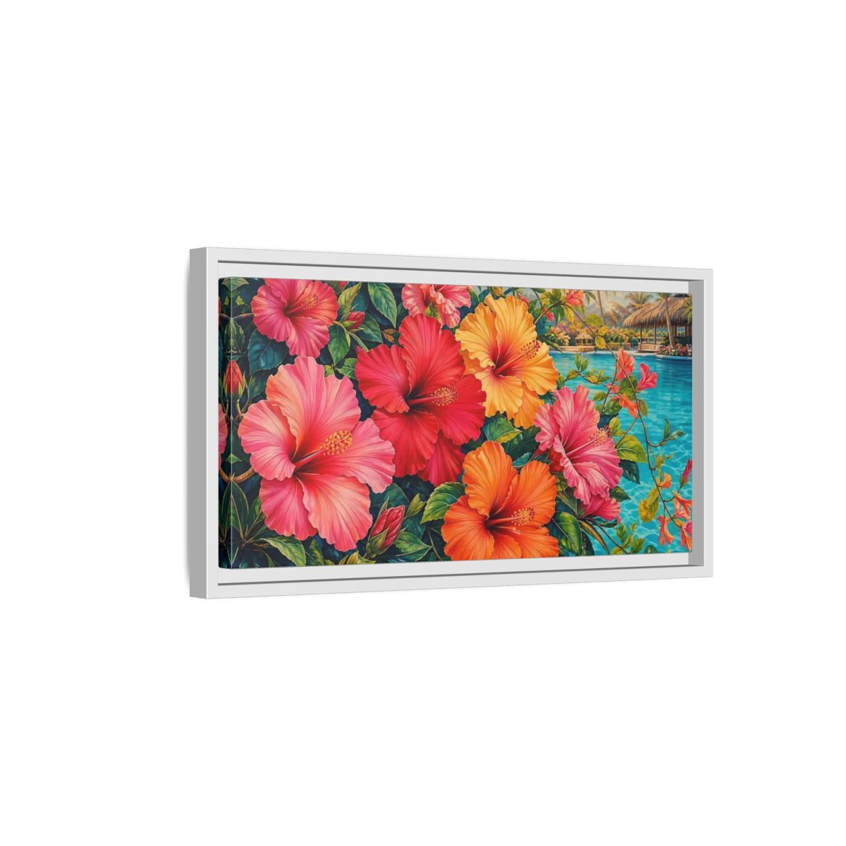 Side Mockup 6. Floral Hibiscus Flowers Colorful Hibiscus shown as stretched canvas wall art
