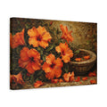 Side Mockup 4. Floral Hibiscus Flowers Orange Floral Art shown as stretched canvas wall art