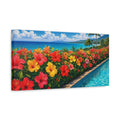 Side Mockup 3. Floral Hibiscus Flowers Vibrant Tropical Flowers shown as stretched canvas wall art