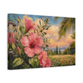 Side Mockup 4. Floral Hibiscus Pink Floral shown as stretched canvas wall art