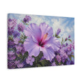 Side Mockup 4. Floral Hibiscus Purple Hibiscus shown as stretched canvas wall art