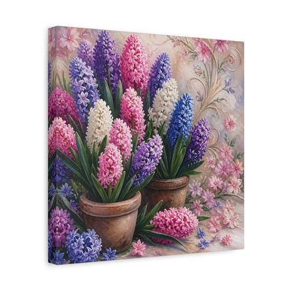Side Mockup 7. Floral Hyacinths In Pots shown as canvas print