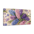Side Mockup 3. Floral Hyacinths Pastel Hyacinths shown as stretched canvas wall art