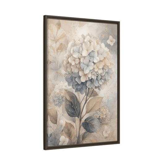 Main Mockup. Floral Hydrangea Muted Hydrangea shown as stretched canvas wall art