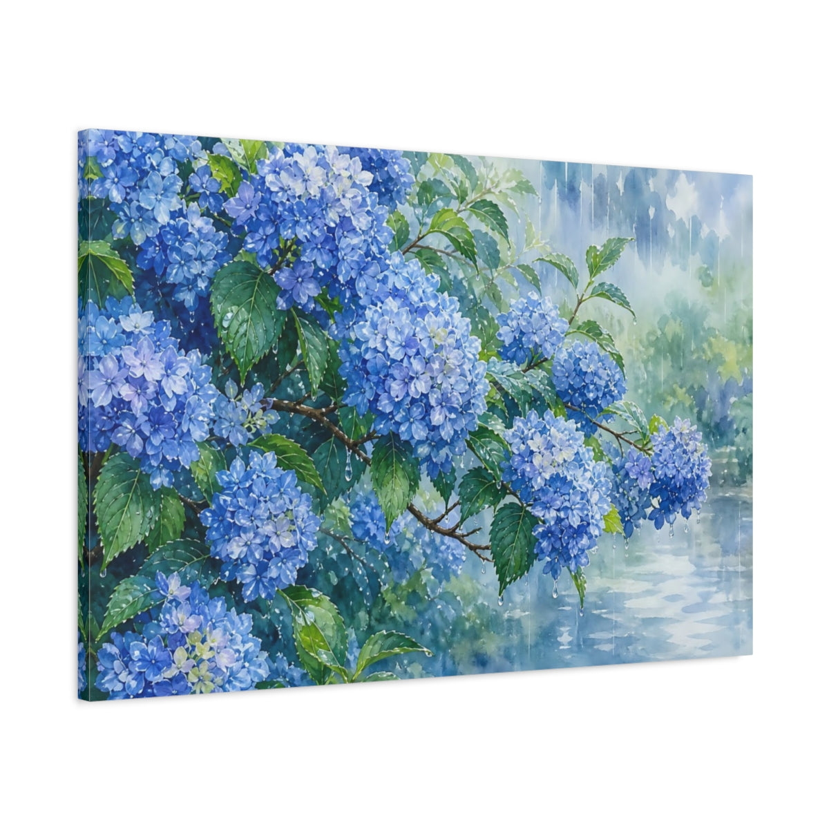 Main Mockup. Floral Hydrangeas Blue Hydrangeas shown as stretched canvas wall art