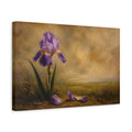Side Mockup 4. Floral Iris Flower Purple And Brown shown as stretched canvas wall art