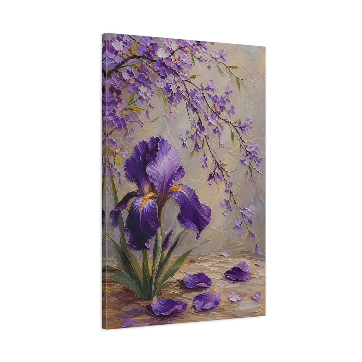 Main Mockup. Floral Iris Flower Purple Iris shown as stretched canvas wall art
