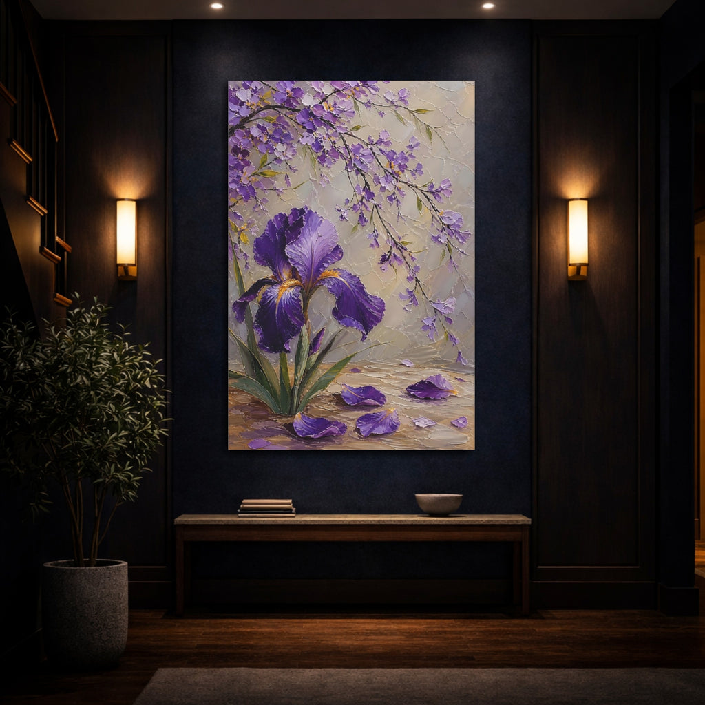 Mockup 4. Floral Iris Flower Purple Iris shown as stretched canvas wall art