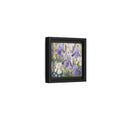 Side Mockup 24. Floral Iris Flowers Purple And White Iris shown as stretched canvas wall art