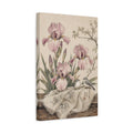 Side Mockup 4. Floral Irises, Birds Pink Irises Birds shown as stretched canvas wall art