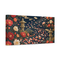 Side Mockup 3. Floral Japanese Garden Navy Floral Gold shown as stretched canvas wall art