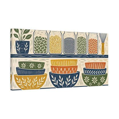 Side Mockup 1. Floral Jars And Bowls Rustic Kitchen Decor shown as canvas print
