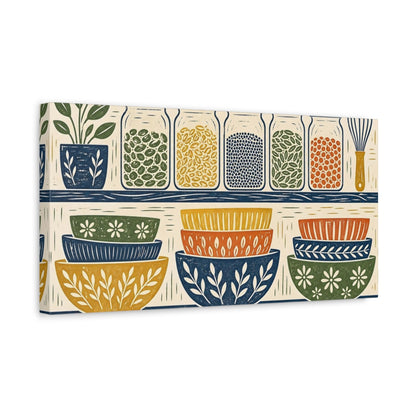 Side Mockup 3. Floral Jars And Bowls Rustic Kitchen Decor shown as canvas print