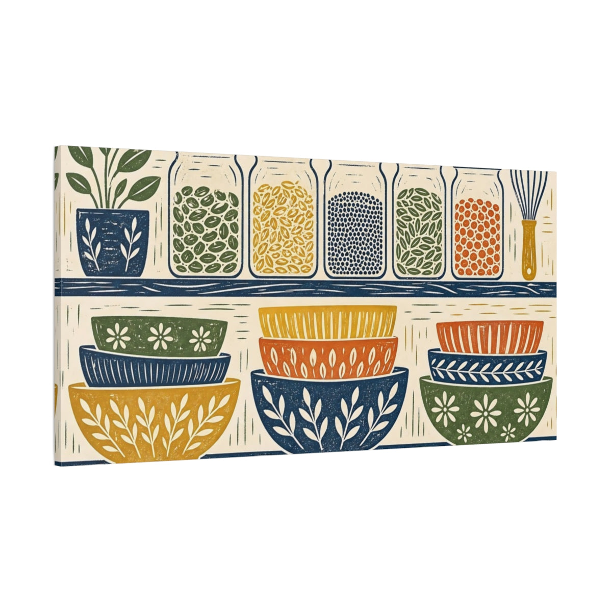 Side Mockup 2. Floral Jars And Bowls Rustic Kitchen Decor shown as canvas print