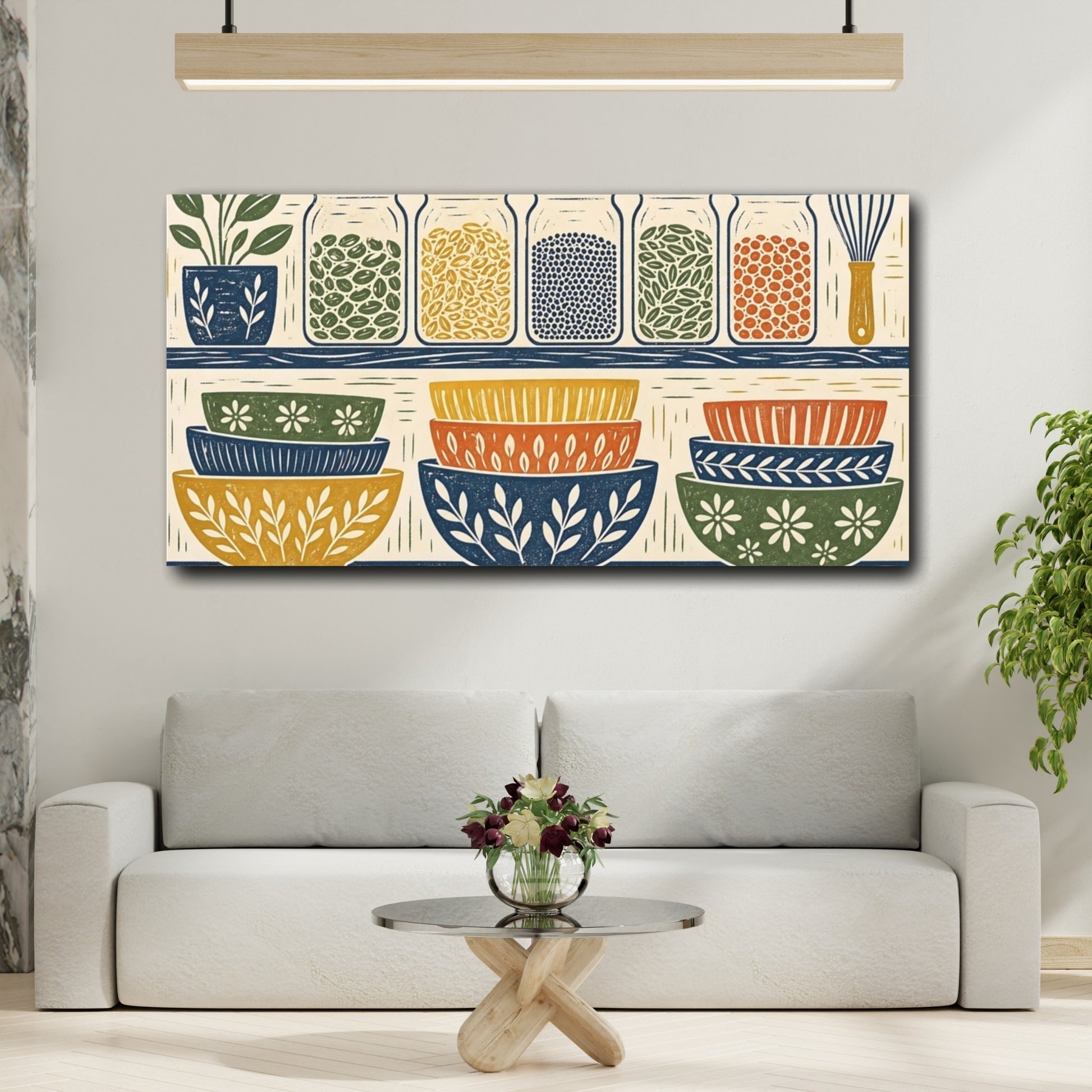 Mockup 2. Floral Jars And Bowls Rustic Kitchen Decor shown as canvas print