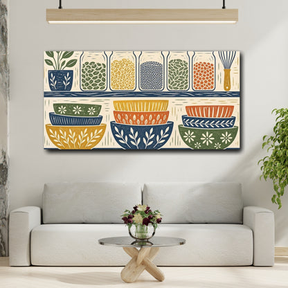 Mockup 2. Floral Jars And Bowls Rustic Kitchen Decor shown as canvas print