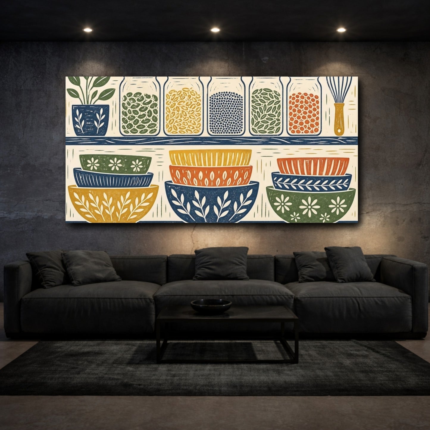 Mockup 3. Floral Jars And Bowls Rustic Kitchen Decor shown as canvas print
